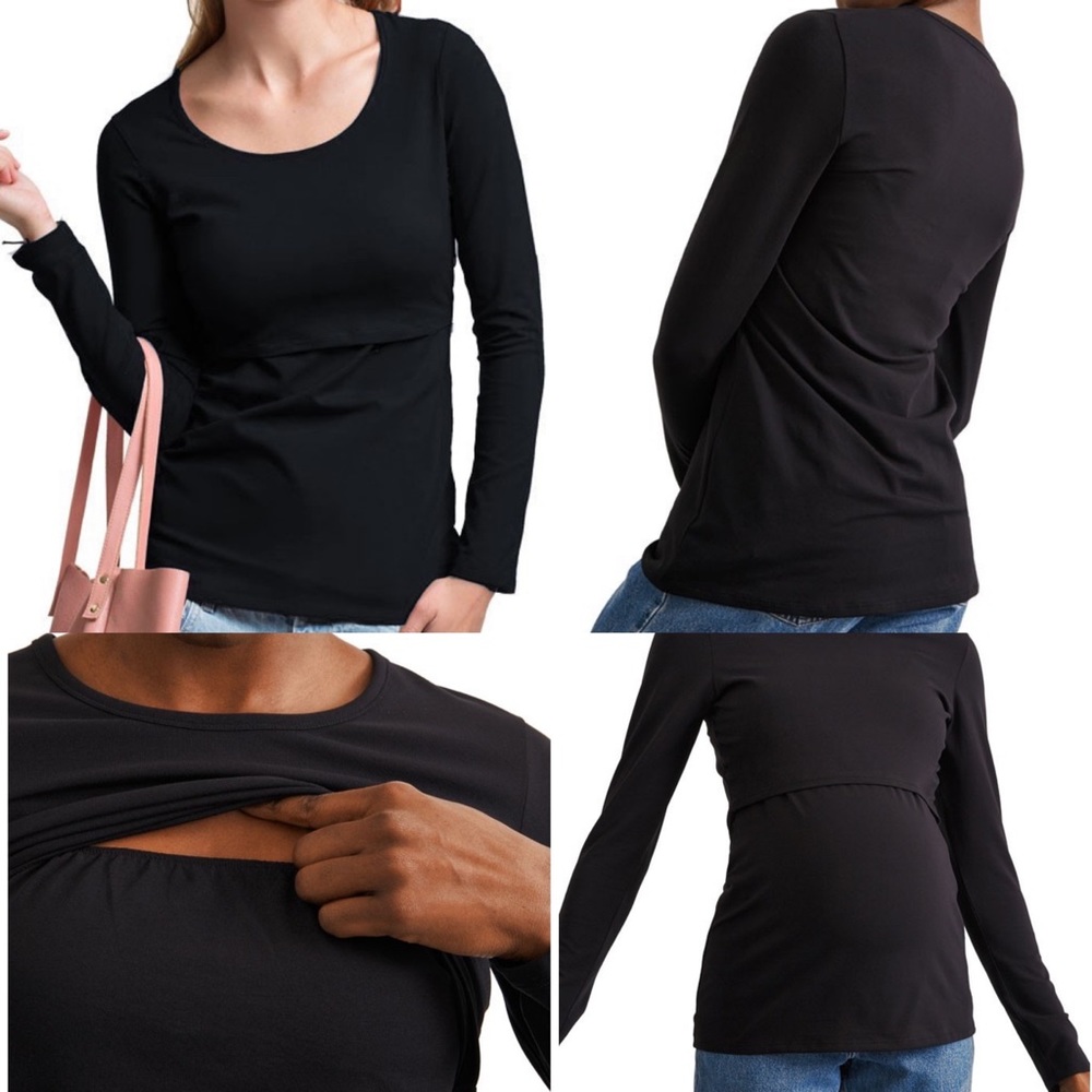 Boob Design Classic Organic Long Sleeve Maternity Nursing Top Black Size Medium